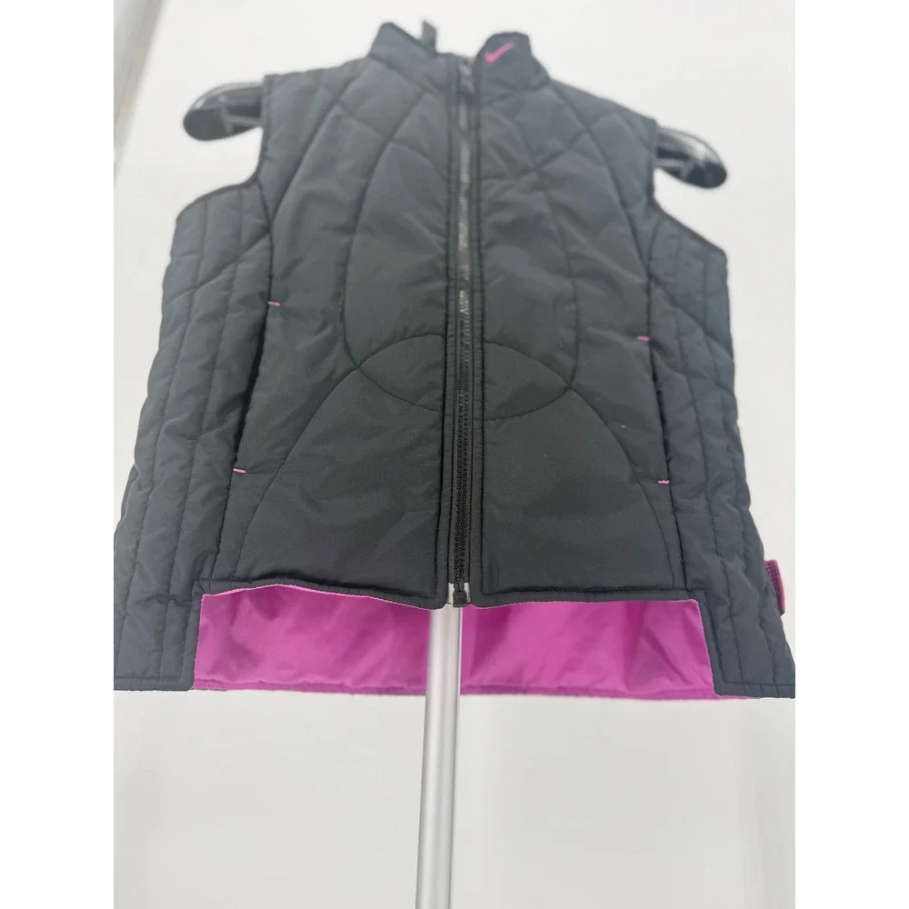 Nike Kids Quilted Puffer Vest Black Pink Logo Zip Up Sleeveless Jacket Size L - Picture 2 of 8